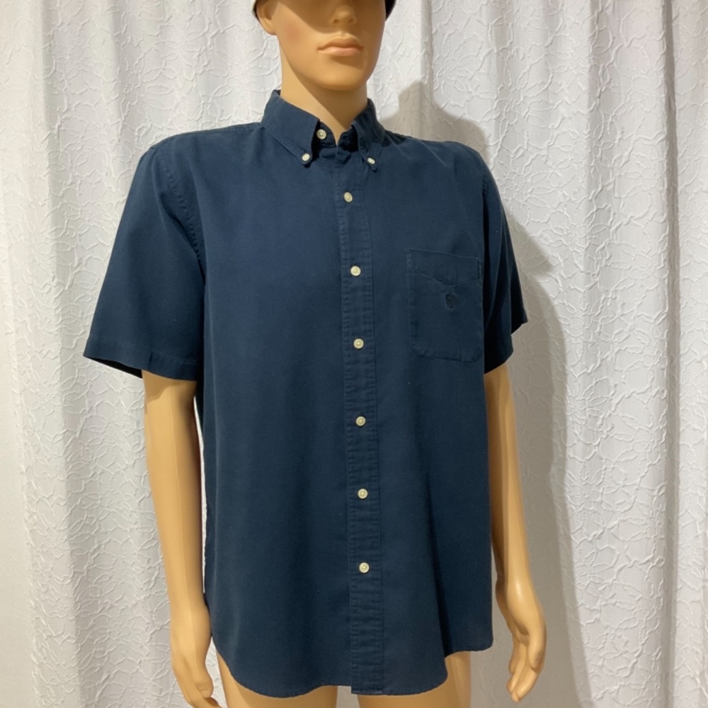 Chaps men shirt Short Sleeve Summer Easy Care Wear Size L Navy Blue Bx03